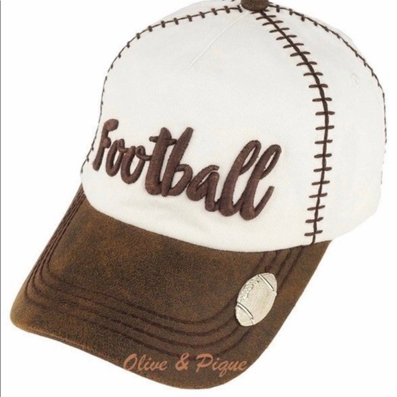 Olive &Pique Accessories - White and Brown football stitch hat